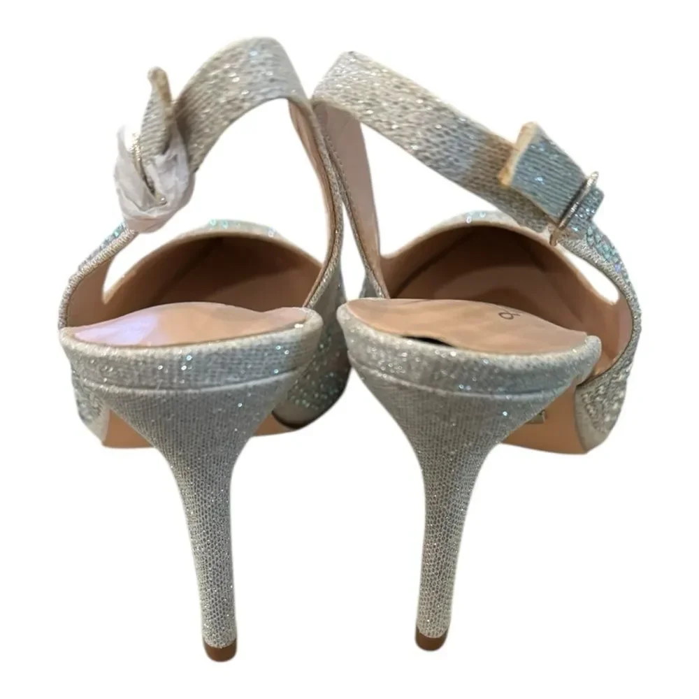 New Lauren Lorraine “Rachel” Silver Embellished Women's Slingback Heels 10